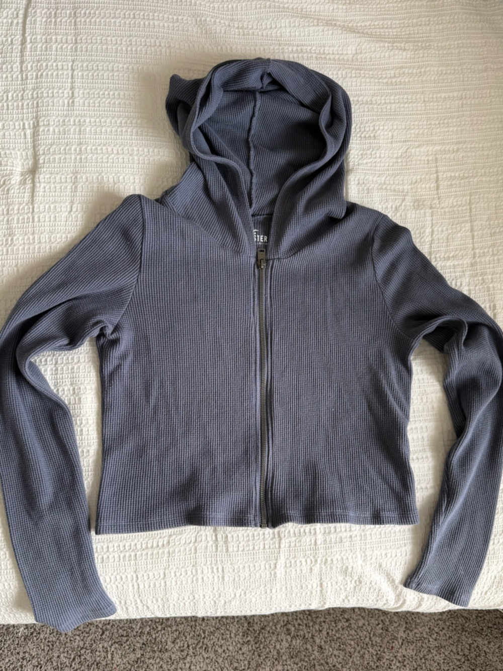 Hollister Blue Ribbed Zip-Up Hooded Top